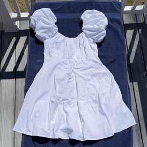 Abercrombie White Puff Sleeve Mini Dress Smocked Cotton Size Small